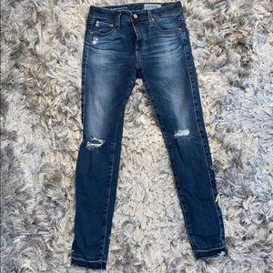 AG Dark Blue Distressed Skinny Jeans